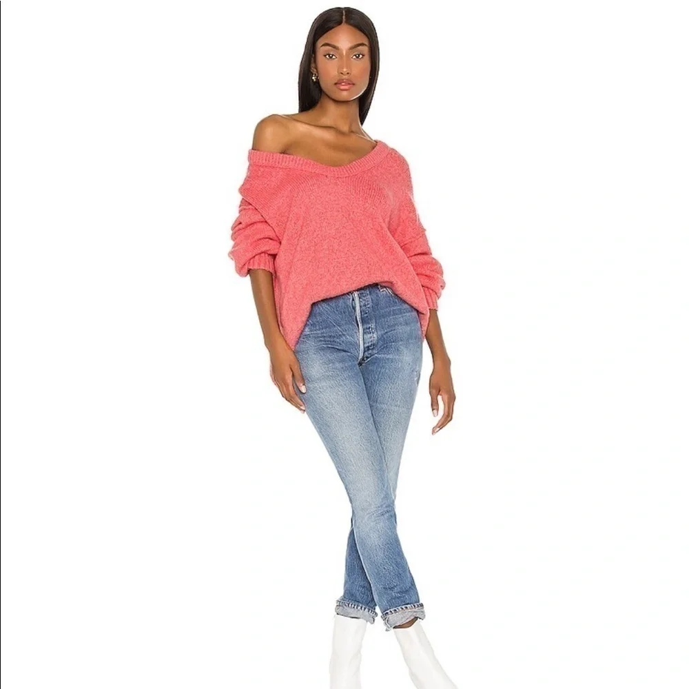 New Free People Brookside Tunic Oversized Sweater in Pink Lightning Boho Sz XS